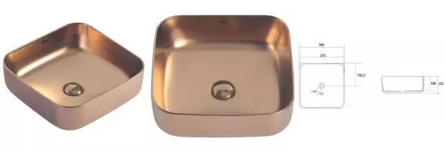 Раковина «Abber» Rechteck 38/38 фарфоровая розовое золото матовое