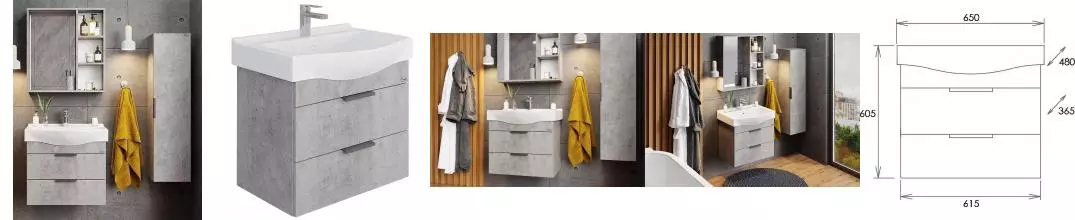 Мебель для ванной подвесная «Onika» Девис 65.13 бетон чикаго