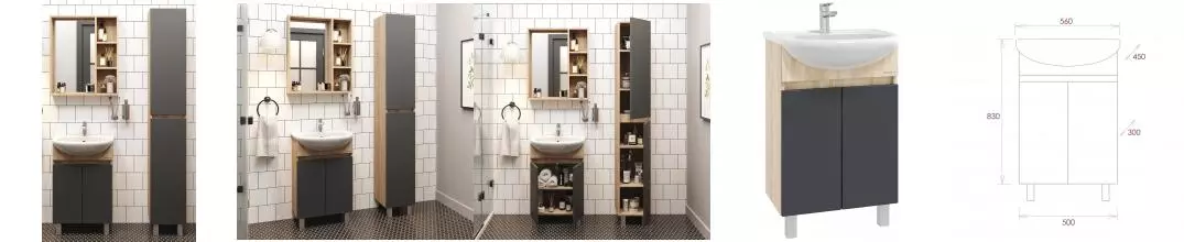Мебель для ванной «Onika» Милтон 55 серая/дуб сонома