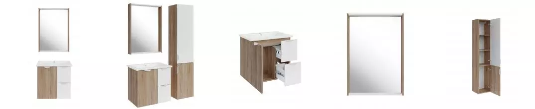 Мебель для ванной подвесная «ASB-Woodline» Лавре 60 белая/дуб Бардолино