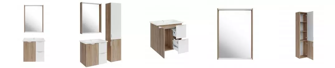 Мебель для ванной подвесная «ASB-Woodline» Лавре 60 белая/дуб Бардолино Мебель для ванной подвесная «ASB-Woodline» Лавре 60 белая/дуб Бардолино