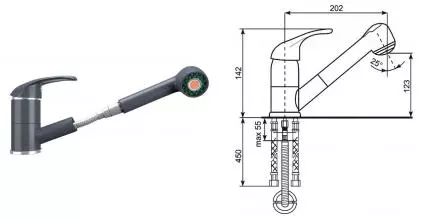 Смеситель для кухонной мойки «Ulgran» U-002-343 с выдвижным изливом антрацит Смеситель для кухонной мойки «Ulgran» U-002-343 с выдвижным изливом антрацит