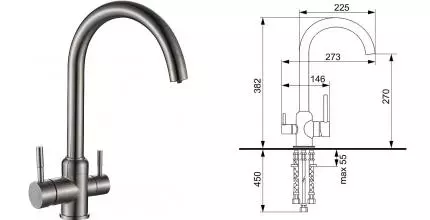 Смеситель для кухни с подключением к фильтру «Ulgran» U-020-304 нержавеющая сталь