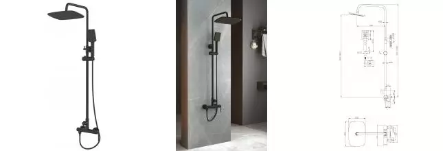 Душевая система «Belbagno» ACQUA-DOCM-NERO чёрная матовая