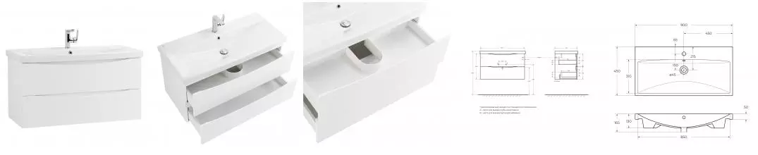 Тумба с раковиной «Belbagno» Marino 90 (BB-0323-90-LVB) подвесная Bianco Lucido Тумба с раковиной «Belbagno» Marino 90 (BB-0323-90-LVB) подвесная Bianco Lucido