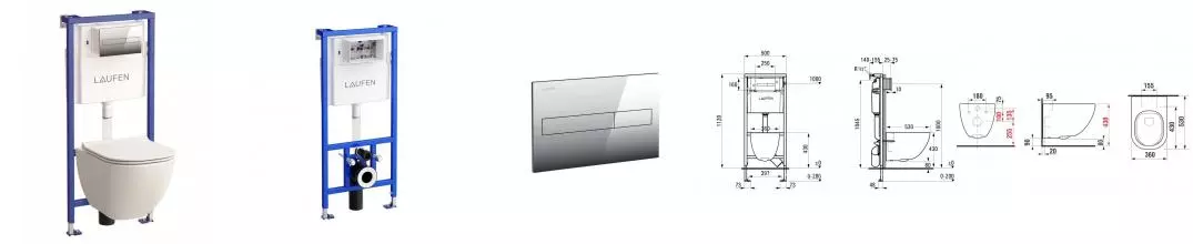 Комплект инсталляция с унитазом, крышкой и кнопкой смыва «Laufen» Basal VPACK 6.2071.2.004.000.3 безободковый белый