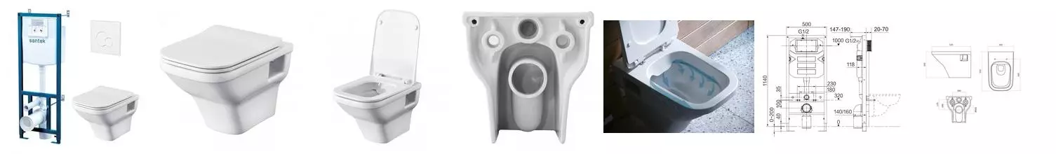 Комплект инсталляция с унитазом, крышкой и кнопкой смыва «Santek» Лайн 1.WH50.1.750 безободковый белый Комплект инсталляция с унитазом, крышкой и кнопкой смыва «Santek» Лайн 1.WH50.1.750 безободковый белый