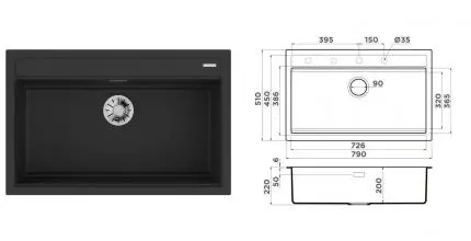 Мойка для кухни «Omoikiri» Kitagawa 79-LB-GB 4993996 79/51 Artceramic графит