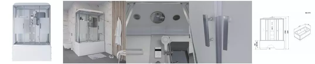 Душевая кабина «Niagara» NG-3170-01 170/75 высокий поддон прозрачная с матовой полосой/белая  с гидромассажем с электрикой