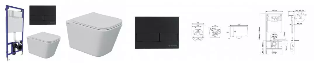 Комплект инсталляция с унитазом, крышкой и кнопкой смыва «Berges Wasserhaus» 043243 Novum525/Floe S Rimless/Floe S Slim SO/кнопка L5 безободковый белый