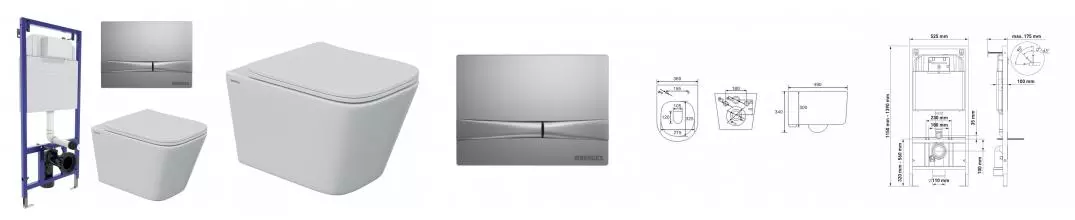 Комплект инсталляция с унитазом, крышкой и кнопкой смыва «Berges Wasserhaus» 043248 Novum525/Floe S Rimless/Floe S Slim SO/кнопка F2 безободковый белый