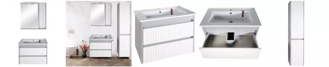 Мебель для ванной подвесная «ASB-Woodline» Мирано 85 слоновая кость/шиншила серая
