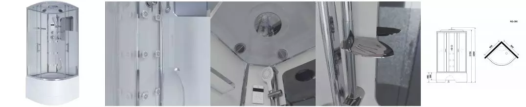 Душевая кабина «Niagara» NG-308-01 90/90 высокий поддон прозрачная с матовой полосой/белая с гидромассажем с электрикой
