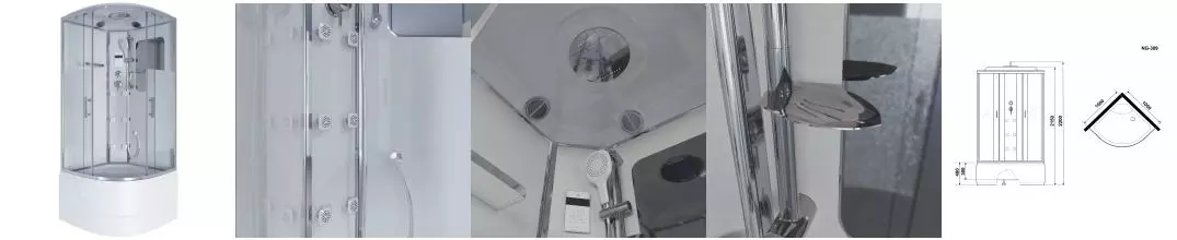 Душевая кабина «Niagara» NG-309-01 100/100 высокий поддон прозрачная с матовой полосой/белая с гидромассажем с электрикой