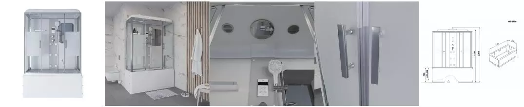 Душевая кабина «Niagara» NG-3150-01 150/70 высокий поддон прозрачная с матовой полосой/белая  с гидромассажем с электрикой