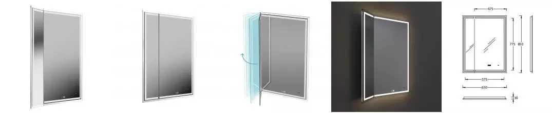 Зеркало «Kerama Marazzi» Tecno M 65 с поворотной дверцей TE.M.mi.65 с подсветкой левое Зеркало «Kerama Marazzi» Tecno M 65 с поворотной дверцей TE.M.mi.65 с подсветкой левое