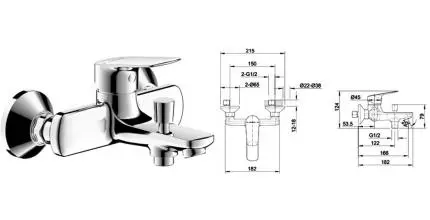 Смеситель для ванны «Bravat» Rhein F6429564CP01ENG хром