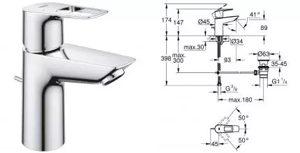 Смеситель для раковины «Grohe» BauLoop 23335001 с донным клапаном хром Смеситель для раковины «Grohe» BauLoop 23335001 с донным клапаном хром