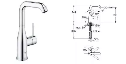 Смеситель для раковины «Grohe» Essence+ 23541001 хром Смеситель для раковины «Grohe» Essence+ 23541001 хром