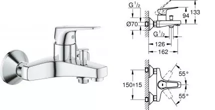 Смеситель для ванны «Grohe» BauFlow 23601000 хром Смеситель для ванны «Grohe» BauFlow 23601000 хром
