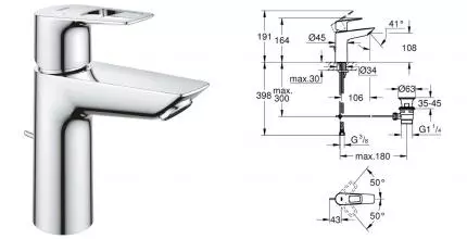 Смеситель для раковины «Grohe» BauLoop 23762001 с донным клапаном хром Смеситель для раковины «Grohe» BauLoop 23762001 с донным клапаном хром