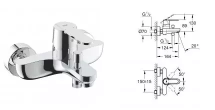 Смеситель для ванны «Grohe» Get 32887000 хром Смеситель для ванны «Grohe» Get 32887000 хром