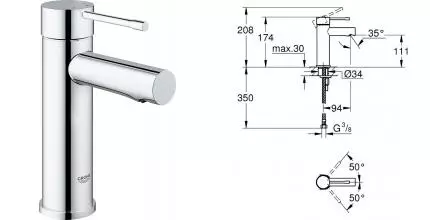 Смеситель для раковины «Grohe» Essence+ 34294001 хром Смеситель для раковины «Grohe» Essence+ 34294001 хром