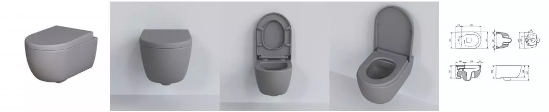 Унитаз Abner 103T20301R (545*360*330) МАТОВЫЙ СЕРЫЙ подвесной БЕЗОБОДКОВЫЙ, 1 место 103T20301R · Abner, Ambassador, 103T20301R