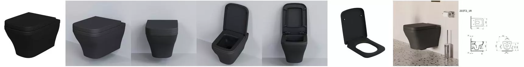 Подвесной унитаз безободковый «Ambassador» Benefit 203T20201R-202T20201 чёрный матовый с сиденьем чёрное