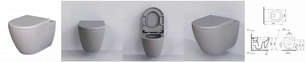 Унитаз Queen 113T20301R (570*360*400) СЕРЫЙ МАТОВЫЙ подвесной БЕЗОБОДКОВЫЙ, 1 место 113T20301R · Queen, Ambassador, 113T20301R