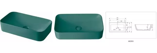 Раковина «Abber» Rechteck AC2204MDG 60/35 фарфоровая зеленая матовая