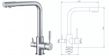 Смеситель для кухни с подключением к фильтру «Aquanika» Comfort AQC08CR хром