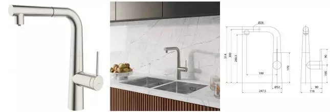 Смеситель для кухни с подключением к фильтру «Iddis» Pure PURBNPFi05 с выдвижным изливом сатин