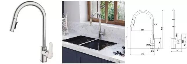 Смеситель для кухонной мойки «Iddis» Cuba CUBSTP0i05 с выдвижным изливом сталь