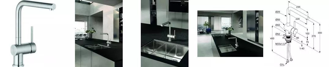 Смеситель для кухонной мойки «Kludi» Steel 45803F877 сталь Смеситель для кухонной мойки «Kludi» Steel 45803F877 сталь