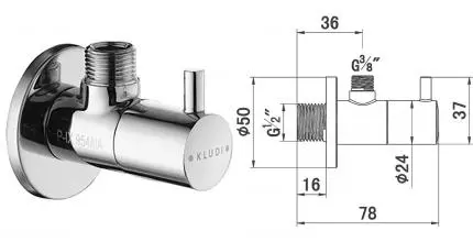Вентиль KLUDI 1584505-00 (хром, современный), шт 1584505-00 · A-QA, Kludi, 1584505-00