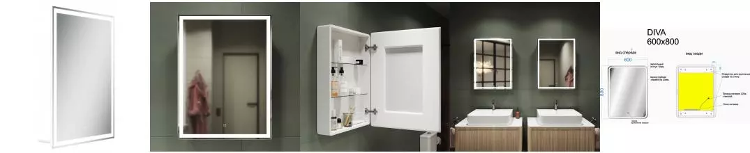 Зеркальный шкаф «Sancos» Diva 60/80 с подсветкой белый правый