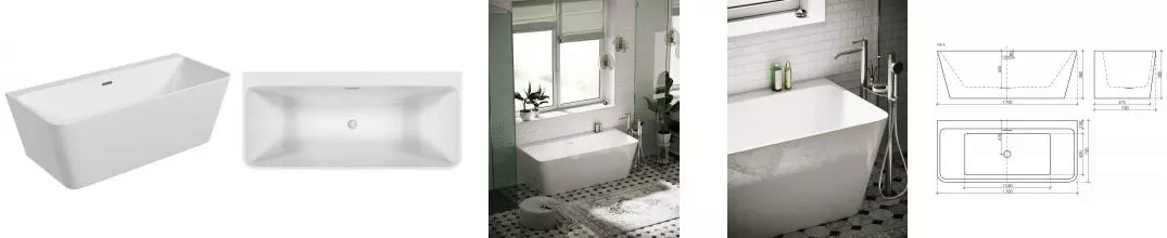 Ванна акриловая «Sancos» Square 170/75 с каркасом с сифоном белая