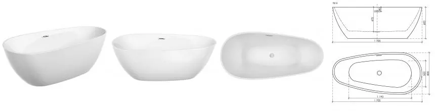 Ванна акриловая «Sancos» Avocado 170/80 с каркасом с сифоном белая