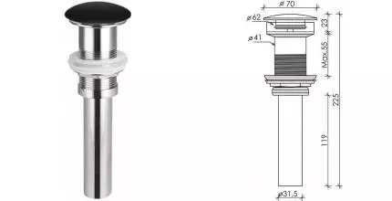 Донный клапан для раковины «Ceramica Nova» CN2000MB с механизмом Клик-Клак чёрный матовый