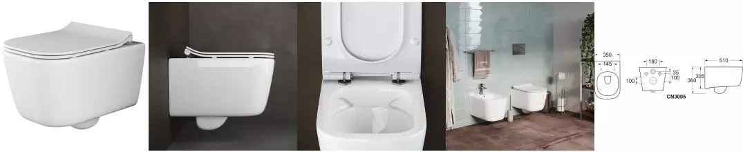 Подвесной унитаз безободковый «Ceramica Nova» New Day CN3005 белый с сиденьем дюропласт с микролифтом Подвесной унитаз безободковый «Ceramica Nova» New Day CN3005 белый с сиденьем дюропласт с микролифтом