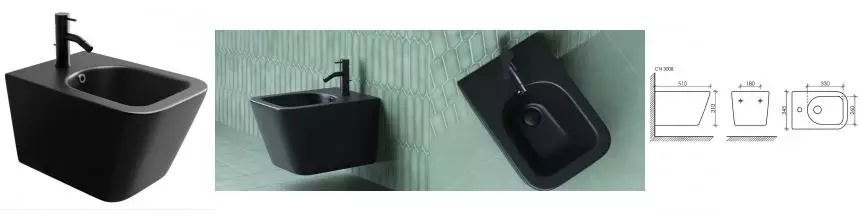Подвесное биде «Ceramica Nova» Metric CN3008MB черное матовое Подвесное биде «Ceramica Nova» Metric CN3008MB черное матовое