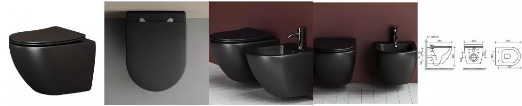 Подвесной унитаз безободковый «Ceramica Nova» Metropol CN4002MB черный матовый с сиденьем дюропласт с микролифтом Подвесной унитаз безободковый «Ceramica Nova» Metropol CN4002MB черный матовый с сиденьем дюропласт с микролифтом