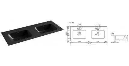 Раковина двойная «Ceramica Nova» Element 121/46 MB с двумя чашами CN7004MB фарфоровая черная матовая