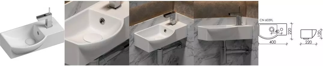 Раковина «Ceramica Nova» Element 40/22 CN6039L фарфоровая белая левая Раковина «Ceramica Nova» Element 40/22 CN6039L фарфоровая белая левая