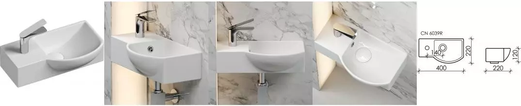 Раковина «Ceramica Nova» Element 40/22 CN6039R фарфоровая белая правая Раковина «Ceramica Nova» Element 40/22 CN6039R фарфоровая белая правая