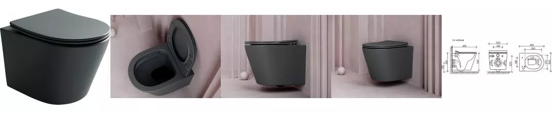 Подвесной унитаз безободковый «Ceramica Nova» Balearica CN6000MDH антрацит матовый с сиденьем дюропласт с микролифтом Подвесной унитаз безободковый «Ceramica Nova» Balearica CN6000MDH антрацит матовый с сиденьем дюропласт с микролифтом