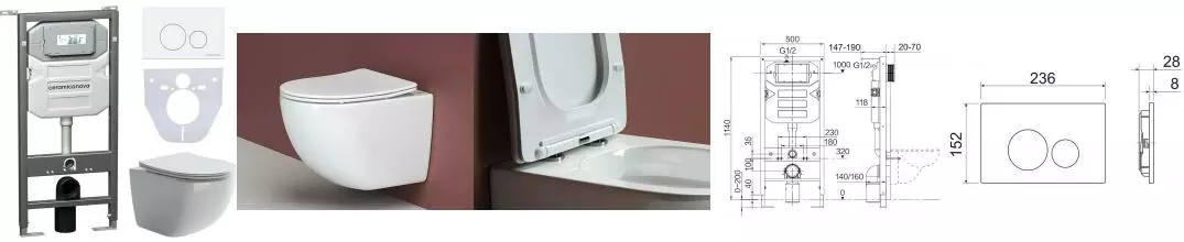 Комплект инсталляция с унитазом, крышкой и кнопкой смыва «Ceramica Nova» Forma CN3009_1001W_1000 безободковый белый Комплект инсталляция с унитазом, крышкой и кнопкой смыва «Ceramica Nova» Forma CN3009_1001W_1000 безободковый белый