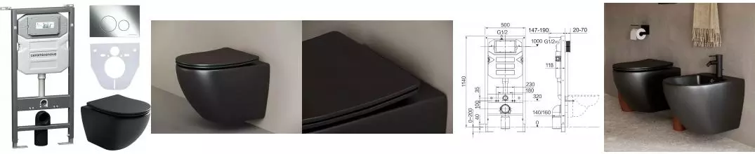 Комплект инсталляция с унитазом, крышкой и кнопкой смыва «Ceramica Nova» CN4002MB_1001CH_1000 безободковый черный Комплект инсталляция с унитазом, крышкой и кнопкой смыва «Ceramica Nova» CN4002MB_1001CH_1000 безободковый черный