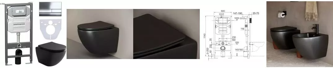 Комплект инсталляция с унитазом, крышкой и кнопкой смыва «Ceramica Nova» CN4002MB_1002CH_1000 безободковый черный Комплект инсталляция с унитазом, крышкой и кнопкой смыва «Ceramica Nova» CN4002MB_1002CH_1000 безободковый черный